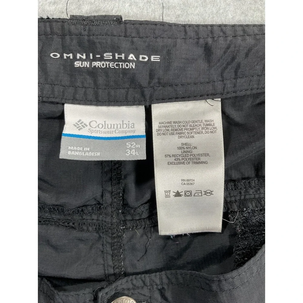 Columbia Mens Omni-Shade Cargo Pants Black 52W 34L Sun Protection Hiking  1776